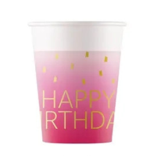 Happy Birthday Golden Pink papír pohár 8 db-os 200 ml FSC party kellék