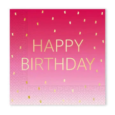  Happy Birthday Golden Pink szalvéta 20 db-os 33x33 cm FSC party kellék