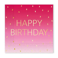 Happy Birthday Golden Pink szalvéta 20 db-os 33x33 cm FSC party kellék