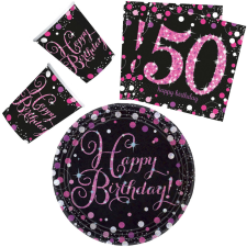  Happy Birthday Pink 50 party szett 32 db-os 23 cm-es tányérral party kellék