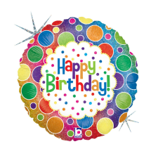 Happy Birthday Rainbow Dots Holo fólia lufi 46 cm party kellék