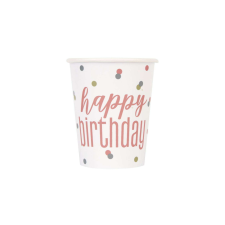  Happy Birthday rosegold pohár - 266 ml, 8 db / csomag party kellék