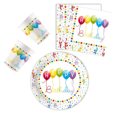 Happy Birthday Streamers party szett 36 DARABOS, 23 cm-es tányérral party kellék
