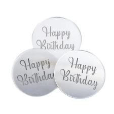 Happy Birthday tortadísz, kerek, ezüst, 5cm, 1db sütés és főzés