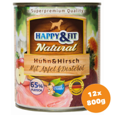 Happy&Fit Natural Dog Konzerv Csirke&Szarvas Almával&sáfrányolajjal 12x800g kutyaeledel