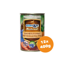 Happy&Fit Natural Dog Konzerv Kacsa&Sonka Sütőtökkel&Aloe Verával 12x400g kutyaeledel