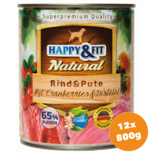 Happy&Fit Natural Dog Konzerv Marha&Pulyka Áfonyával&Sáfrányolajjal 12x800g kutyaeledel
