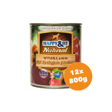 Happy&Fit Natural Dog Konzerv Vadhús & Bárány Burgonyával & Sáfrányolajjal 12x800g kutyaeledel