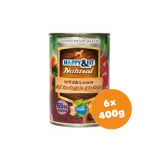 Happy&Fit Natural Dog Konzerv Vadhús&Bárány Burgonyával&Sáfrányolajjal 6x400g kutyaeledel