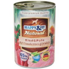 Happy&Fit Natural felnőtt, marha, pulyka, vörösáfonya – 6×400 g kutyaeledel