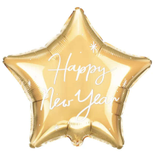 Happy New Year, csillag alakú, arany fólia lufi 47x50 cm party kellék