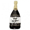  Happy New Year Fekete Pezsgősüveg Héliumos Fólia Lufi Szilveszterre, 91 cm