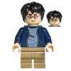  Harry Potter lego fgiura - Dark Blue Open Jacket over Sand Blue Shirt with Dirt Stains, Dark Tan Medium Legs, Grin / Stern
