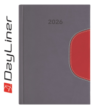  Határidőnapló Memphis A5 napi, fehér lapokkal szürke-piros Dayliner 2026. határidőnapló