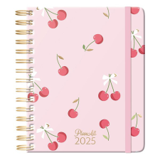  Határidőnapló PLANALL Midi Pink Bow B/6 heti spirálos keményfedelű gumis 2025. határidőnapló