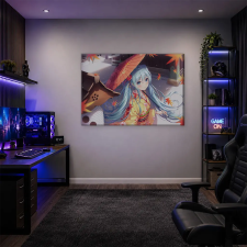  Hatsune Miku kimonóban őszi napernyővel vászonkép dekoráció