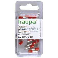 HAUPA 270804 Szigetelt érvéghüvely, 1mm2, 8mm, piros, 25db/cs villanyszerelés