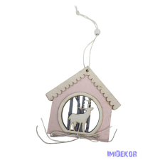  Havas fa ház szarvassal - Rózsaszín dekorációs kellék