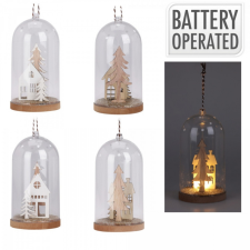  Házikó műa. búrában LED-es 13cm dekorációs kellék