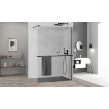 HD Arlo Plus Black Walk-In Nano zuhanyfal 140 cm, 8 mm vastag vízlepergető biztonsági üveggel, fekete színű, 200 cm magas kád, zuhanykabin