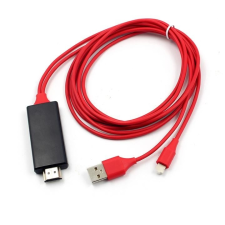 HDMI kábel iPhone képernyő tükrözéshez Piros kábel és adapter