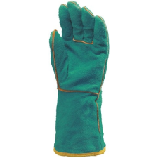  HEGESZTŐKESZTYŰ, ZÖLD MARHAHASÍTÉK, BELSŐ PAMUTBÉLÉSSEL (10) védőkesztyű