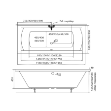  Helena egyenes akril kád 170x70 kád, zuhanykabin