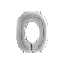  Héliumos fólia lufi, 0-as szám, 65 cm, ezüst party kellék