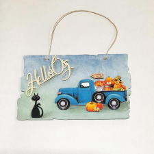  Helló ősz' feliratú kopogtató autóval és fekete cicával. Mérete: 25x15 cm dekorációs kellék