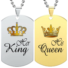 Her King His Queen páros tüköracél dögcédula lánccal (többféle formátum) nyaklánc