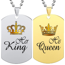 Her King His Queen páros tüköracél dögcédula lánccal (többféle formátum) nyaklánc
