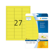 HERMA 63,5*29,6 mm-es Herma A4 íves etikett címke, neon sárga színű (20 ív/doboz) etikett