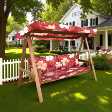  Hintaágy párna 120 cm 3 részes rózsavörös vanília virágos mintával kerti bútor