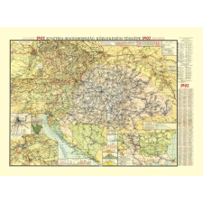 HM Ausztria-Magyarország közlekedési térképe 1907 antik HM fakszimile falitérkép 107x81 1 : 1500 000 térkép