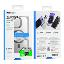 Hoco AS6 leesésgátló tok Magsafe kompatibilis iPhone 15 átlátszó fekete tok és táska