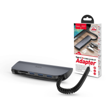 Hoco HOCO USB Type-C elosztó HUB - 3xUSB 3.0 + SD/SDHC/SDXC/TF kártya - HOCO HB17 Type-C to 3 USB Ports/Card Converter HUB - szürke mobiltelefon kellék