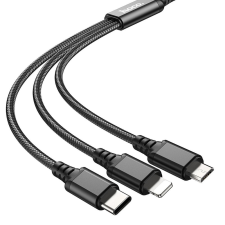 Hoco kábel USB 3in1 iPhone Lightning 8-pin + Micro + C típus X76 fekete kábel és adapter