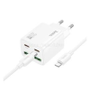 Hoco N55 hálózati töltő 2 USB+2 Type-C aljzat (20W, GaN, PD gyorstöltő 3.0 + lightning kábel) FEHÉR (HOCO_N55_LIGHTNING_W)