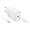Hoco N62 USB-C Hálózati Gyorstöltő Adapter 30W + Lightning kábel - Fehér (N62_TYPEC_LIGHTNING_W)