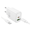 Hoco N63 hálózati töltő USB+Type-C aljzat (30W, PD gyorstöltő 3.0 + Type-C kábel) FEHÉR