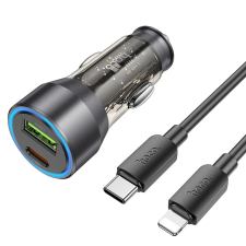 Hoco NZ12A USB Type-A / USB Type-C Autós töltő + Lightning kábel - Átlátszó/Fekete (43W) mobiltelefon kellék