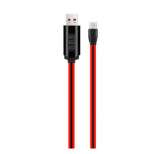 Hoco U29 adatátvitel kábel és töltő (USB - microUSB, gyorstöltés támogatás, 100cm, időzítő, LED kijelző) PIROS (U29_MICRO-USB_R) kábel és adapter