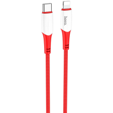 Hoco USB Type-C töltő- és adatkábel, Lightning, 100 cm, 20W, törésgátlóval, gyorstöltés, PD, cipőfűző minta, Hoco X70 Ferry, piros kábel és adapter