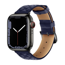 Hoco WA18 pótszíj (egyedi méret, szilikon, bőr hatású, állítható, 3D rombusz minta) SÖTÉTKÉK Apple Watch Series 3 42mm, Apple Watch Series 4 44mm, Apple Watch Ultra 49mm, Apple Watch Serie okosóra kellék