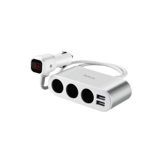 Hoco Z13 szivargyújtó adapter (elosztó, 3 szivargyújtó+2 USB aljzat, 100W, 2.1A, LED kijelző) fehér (Z13) (Z13) mobiltelefon kellék