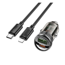 Hoco Z53A autós töltő USB+Type-C aljzat (5V/3A, 30W, PD gyorstöltő + Type-C - lightning kábel) FEKETE mobiltelefon kellék