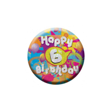  Hologramos Happy Birthday kitűző 6. születésnapra - 55 mm ajándéktárgy