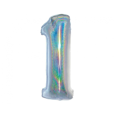Holographic Silver, Ezüst 1-es szám fólia lufi 76 cm party kellék