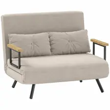 HomCom 2 Személyes Kanapéágy 5 Állítható Támlaszinttel és 2 Párnával, 102x73x81 cm, Krémszín bútor