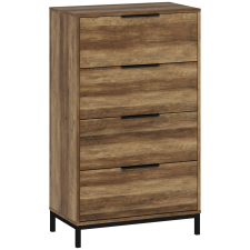 HomCom 4 fiókos, forgácslapból és fémből készült komód, 62x35x105 cm, világosbarna bútor